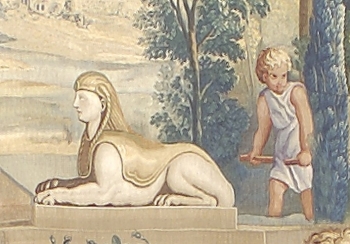 détail tapisserie Les Enfants jardiniers [sphinx] © Château-Musée de Saumur